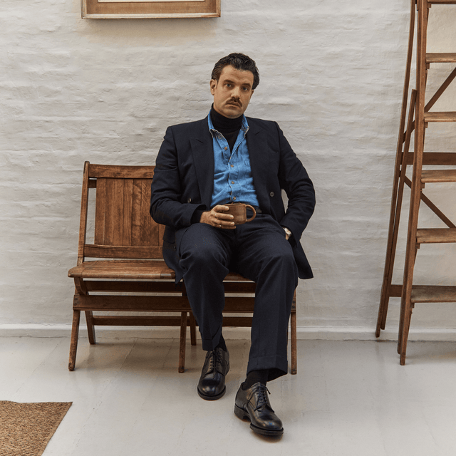 Navvy Cut Shoe - Black Alcazar Calf - VIBERG