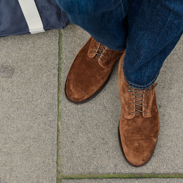 Viberg x Garmsville Brogue Navvy Boot™ in Parisian Brown Janus Suede