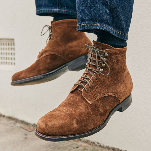 Viberg x Garmsville Brogue Navvy Boot™ in Parisian Brown Janus Suede